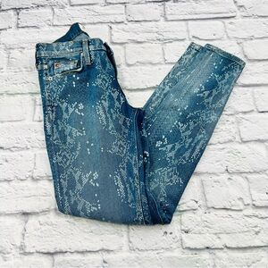 Hudson Jeans Size 24 Skinny Leg Blue Snakeskin Print Trendy Casual